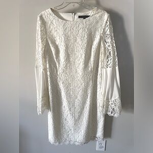 Long Sleeve White Lace Mini Dress